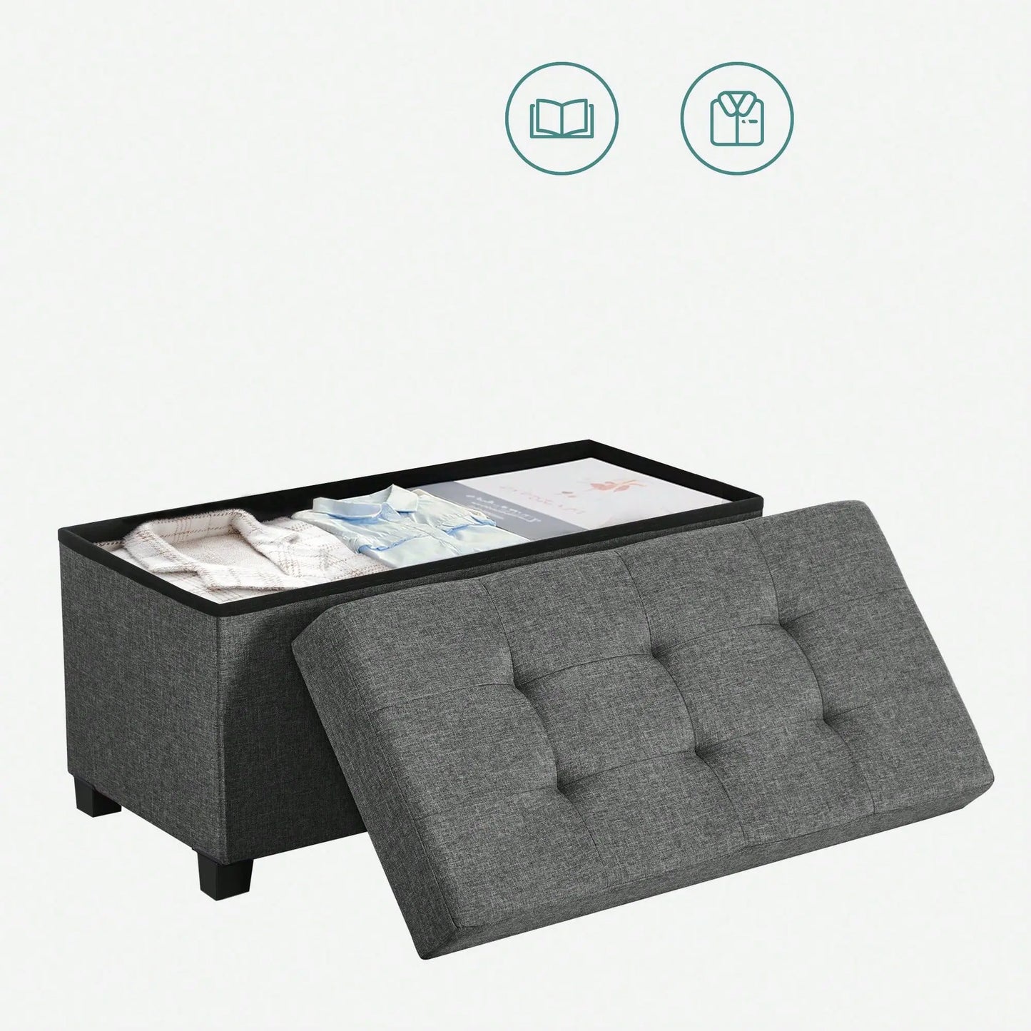 Storage Ottoman Bench, Foldable Foot Rest With Legs, 15 X 30 X 15.2 Inches