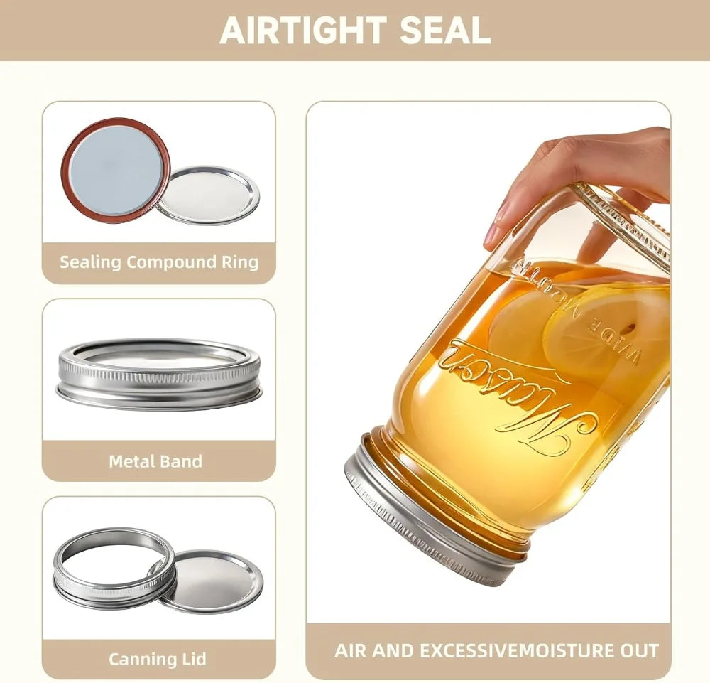 32 oz Mason Jars 12 Pack Wide Mouth with Airtight Lids