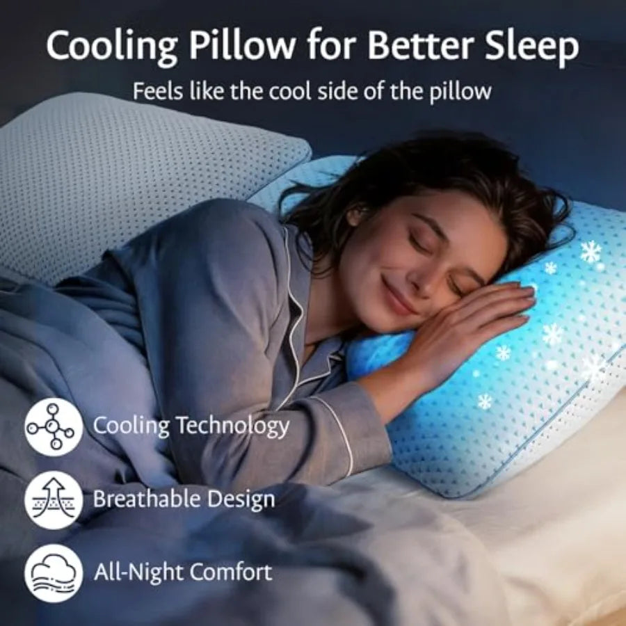 Cooling Gel Memory Foam Pillows, Queen Size Set of 2, Bamboo Rayon