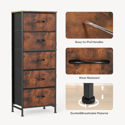 48IN Dresser With 5 Fabric Drawers, Steel Frame