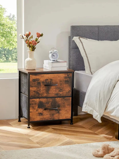 Nightstand, Table Storage For Bedroom 2 Fabric Drawers