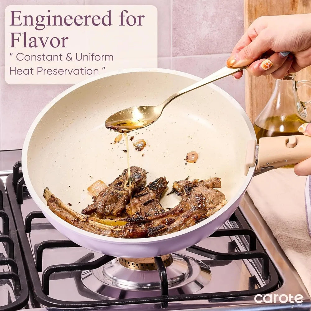 19-Piece Nonstick Cookware Set with Detachable Handles, Space-Saving, Oven & Fridge Safe