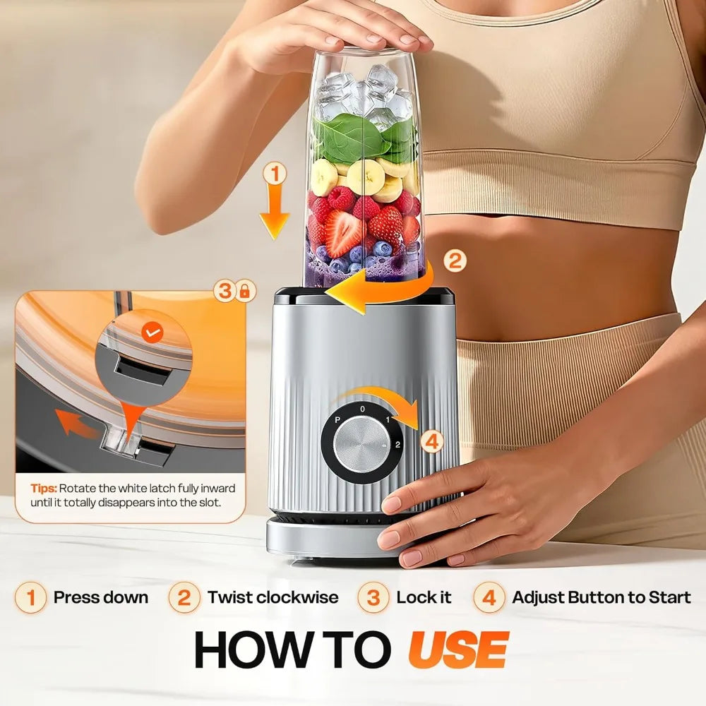 Portable Personal Smoothie Blender with 2 24oz Cups, Extra Lid for Shakes Juices Baby Food Nutritious Recipes