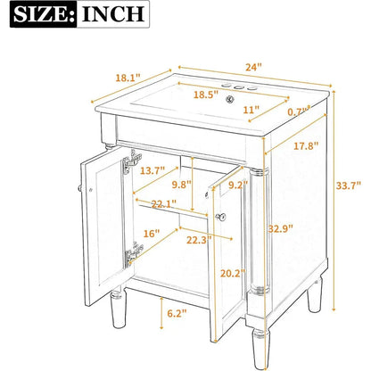 24" Bathroom Vanity with Sink, 2-Door Cabinet, Undermount Sink