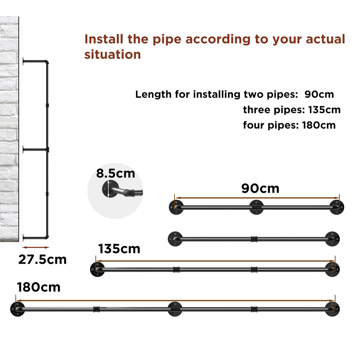 Industrial Pipe Clothes Rack, Heavy Duty Detachable Iron Garment Rack, Wall Mounted, Rustic Hanging Rod