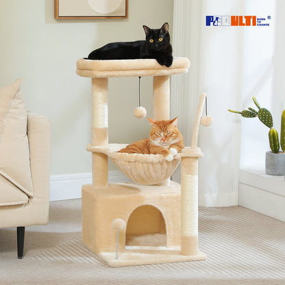 4-in-1 Cat Tree with Large Cat Condo, Sisal Scratching Post, Deep Hammock, Cozy Top Perch