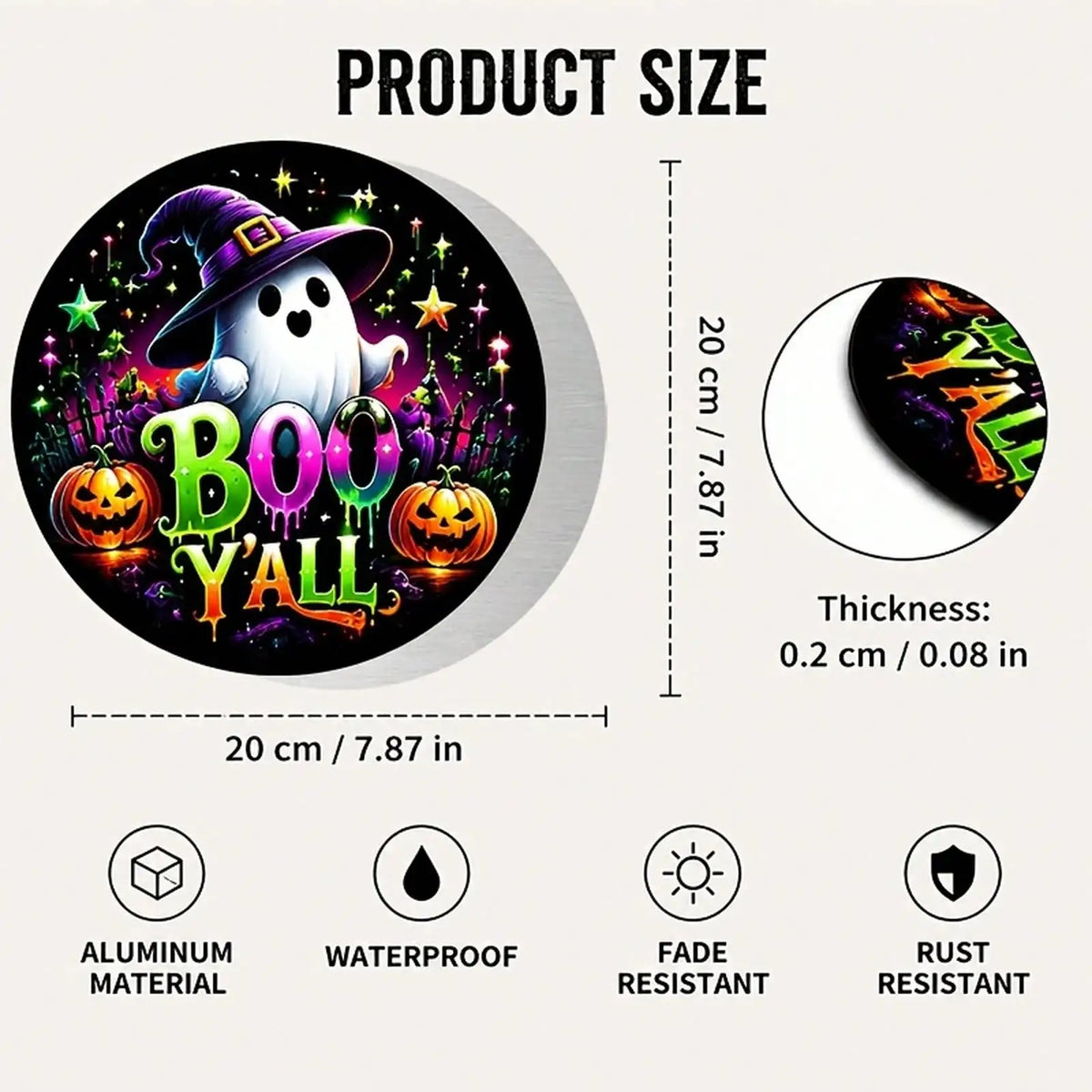 1 Piece Halloween-Themed Aluminum Decorative Sign 7.87* 7.87inch BOO Y'ALL Ghost Pumpkin Pattern Metal