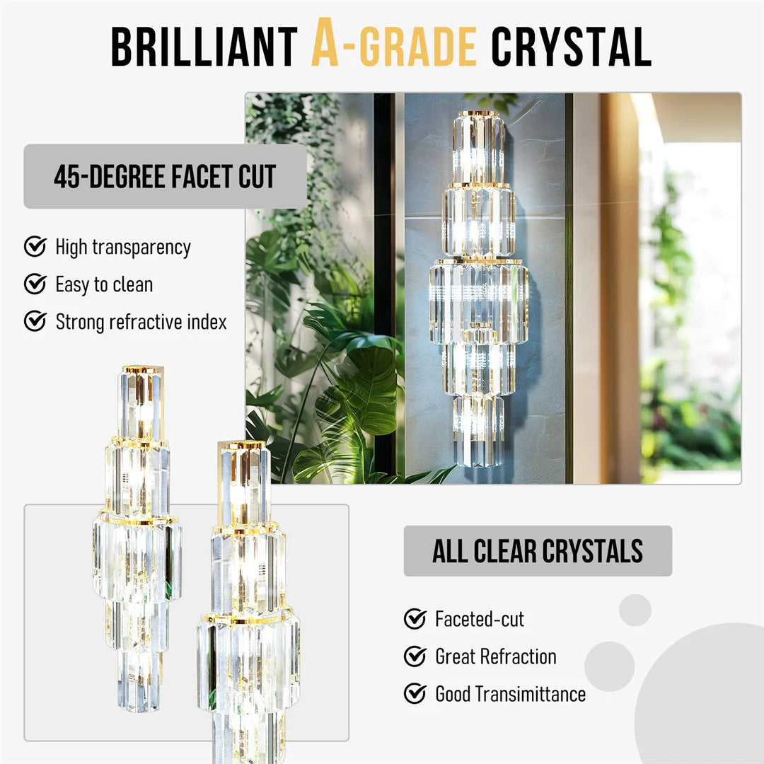 Modern Crystal Wall Lamp, 3-Layer Crystal Sconce