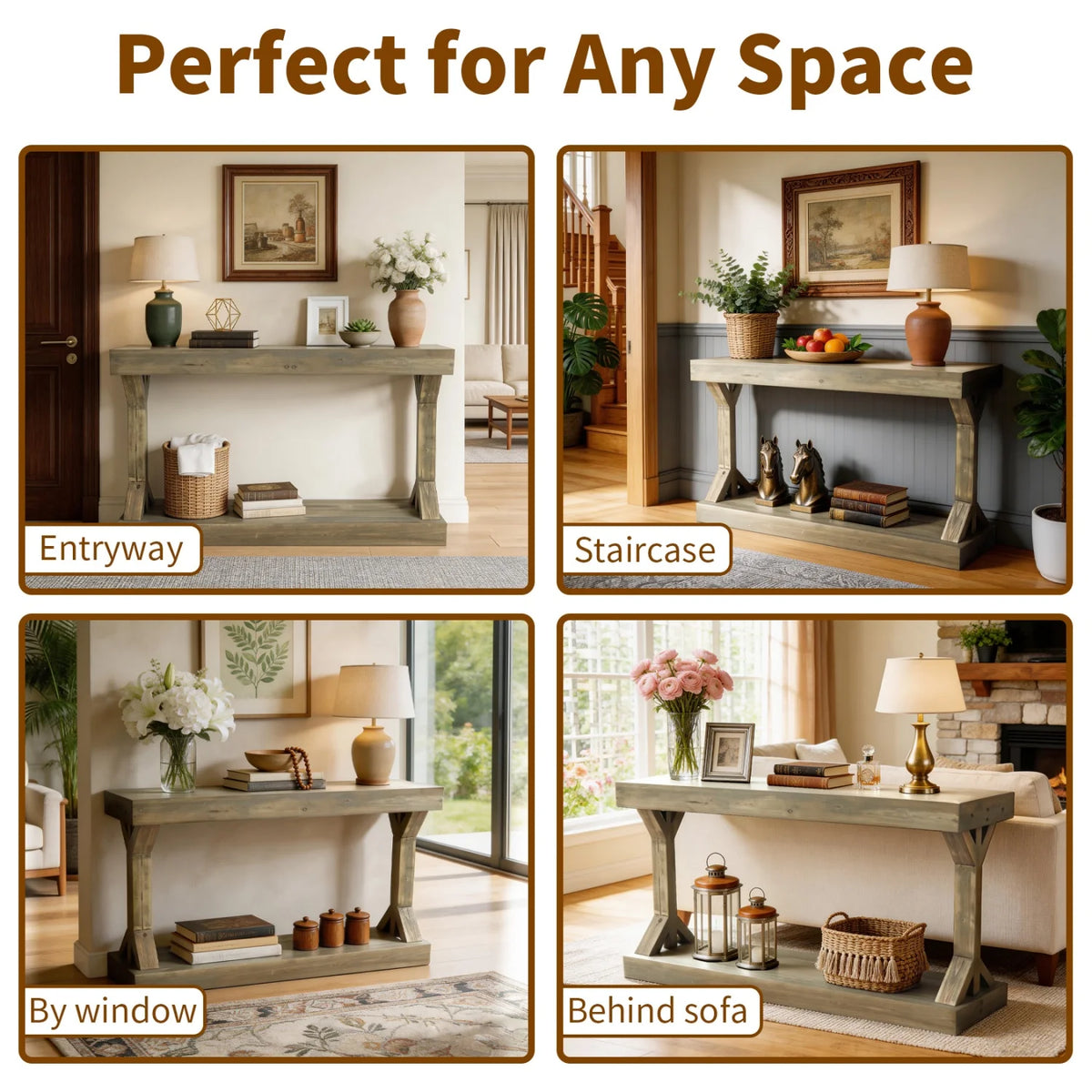 120cm Solid Wood Console Table, Farmhouse Entryway Table, Rectangular Couch Tables, Behind Sofa Accent Tables for Hallway ,Living Room