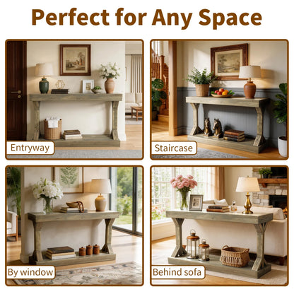 120cm Solid Wood Console Table, Farmhouse Entryway Table, Rectangular Couch Tables, Behind Sofa Accent Tables for Hallway ,Living Room