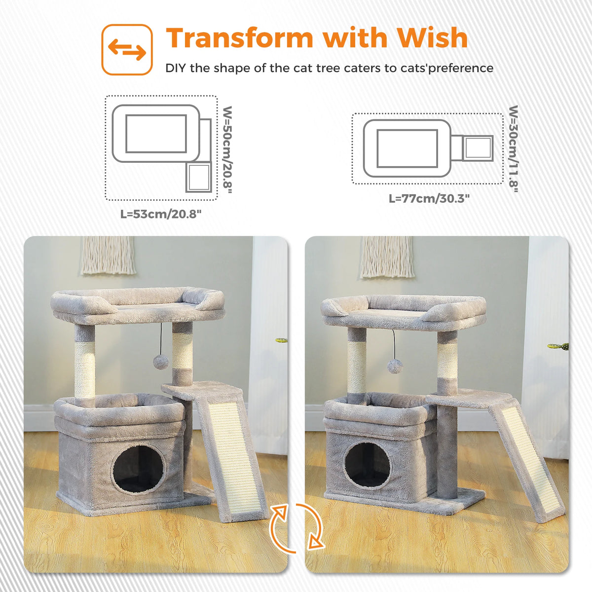 Small Cat Tree for Indoor Cat, Tower with Sisal Scratching Post and Pad, Wide Top Perch