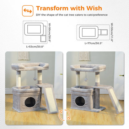 Small Cat Tree for Indoor Cat, Tower with Sisal Scratching Post and Pad, Wide Top Perch