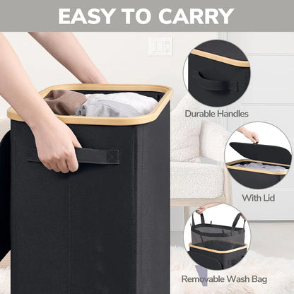 100L Rolling Laundry Basket with Wheels and Lid, with Removable Wash Bag