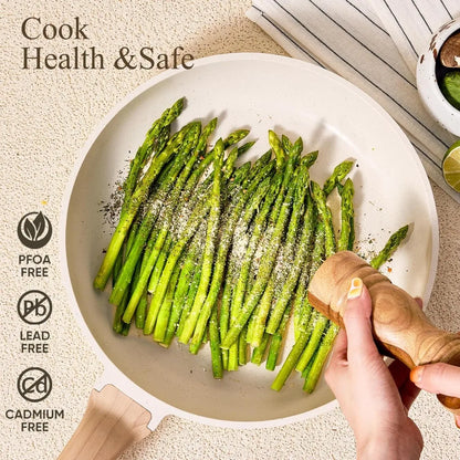 21Pcs Nonstick Cookware Sets, White Granite