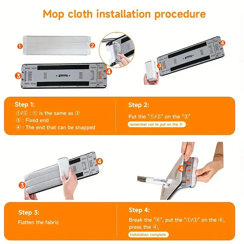 Ultra-Slim Flat Mop and Bucket System, Hands-Free Wash & Dry Set with 2 Microfiber Pads, 360° Swivel Mop with Squeegee Edge for Hardwood Tile Laminate