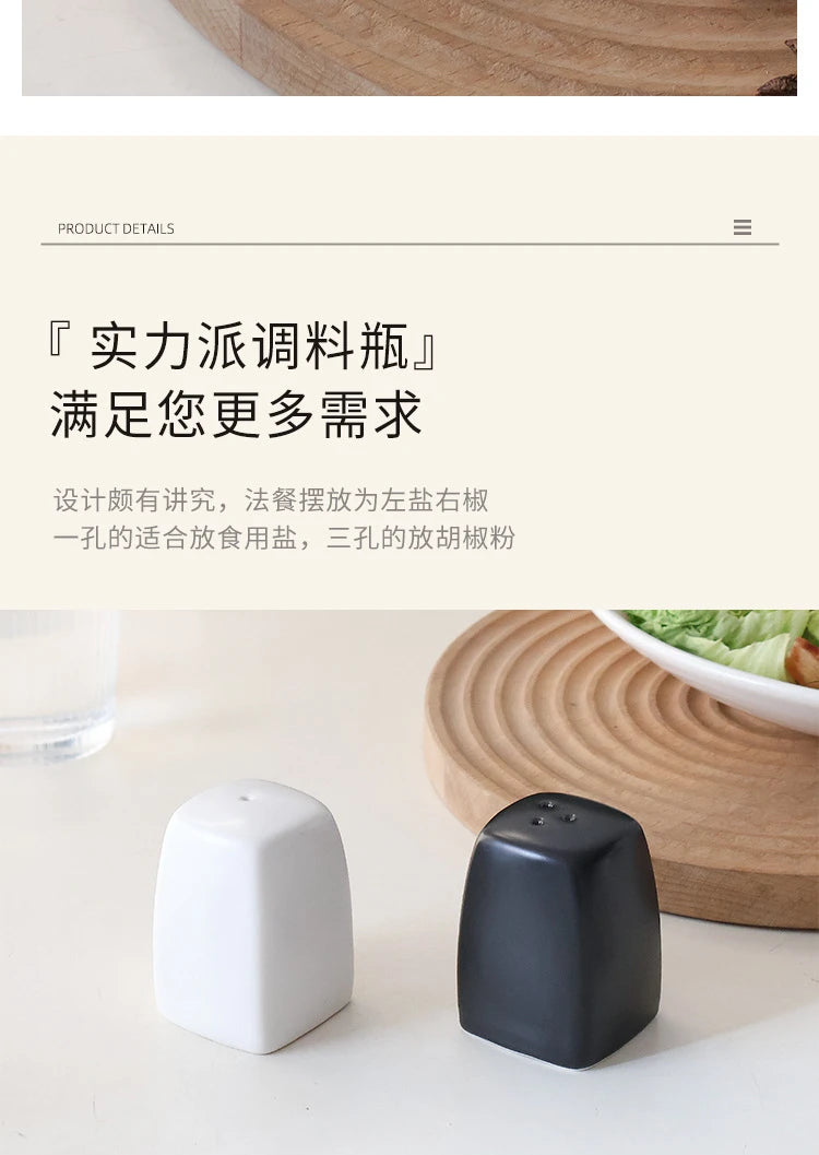 Japanese Simple Black White Ceramics Seasoning Bottle Set, Porcelain Pepper Shaker Salt or Spice