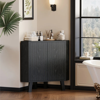 Farmhouse Corner Storage Cabinet with Adjustable Shelf, Industrial Wooden Corner Table