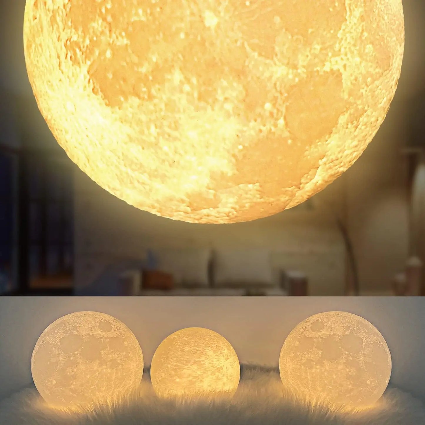 Magnetic Floating Rotating Moon Lamp with Wooden Base, 3 Color Temperature LED Night Lights