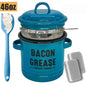 46 Oz Grease Container with Filter, Scraper, Strainer & Silicone Spatula, Dishwasher Safe