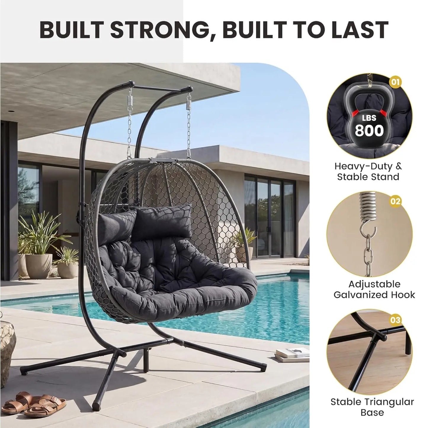 Double Outdoor Egg Swing Chair with Stand