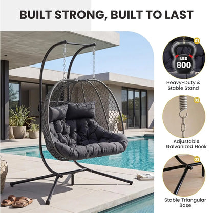 Double Outdoor Egg Swing Chair with Stand
