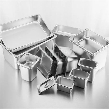 Square pot Kitchen Pans, 304 stainless steel 1/9 1/6 1/4 1/3 Food Chafing pans, Buffet Containers Lid 0.7 mm