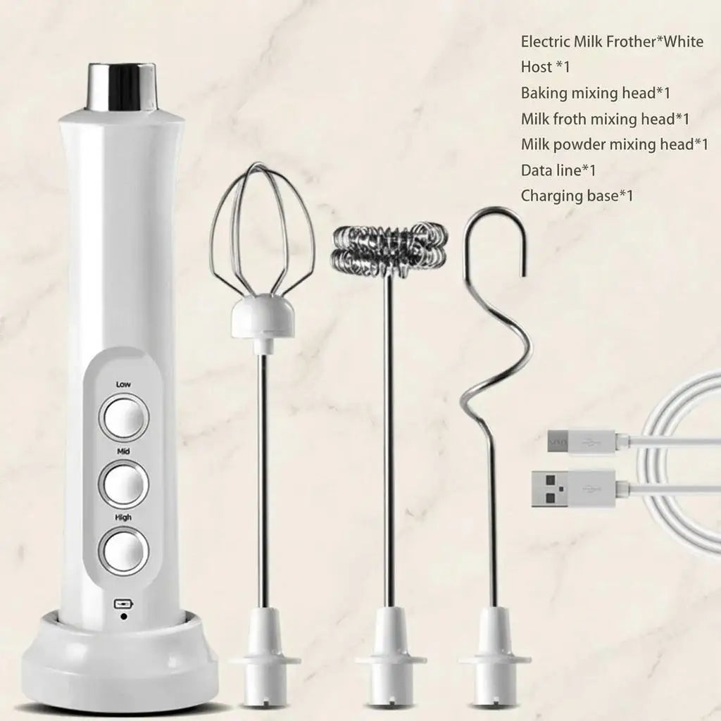 USB Rechargeable Milk Frother, Mini Handheld Electric Foam Maker, 3 Speed Stainless Steel Whisks for Latte Coffee Cappuccino Hot Chocolate
