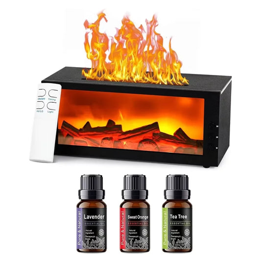 Upgraded 300ml Fireplace Diffuser, Essential Oil, 7 Colorful Large Flame Fire Humidifier Changing Aroma Diffuser for Aromatherapy