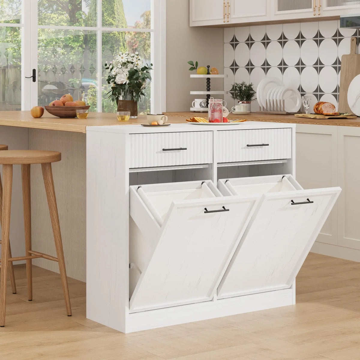 Tilt Out Laundry Hamper Cabinet With Drawer And Baskets, Wooden Laundry Basket For Bathroom ojr Bedroom