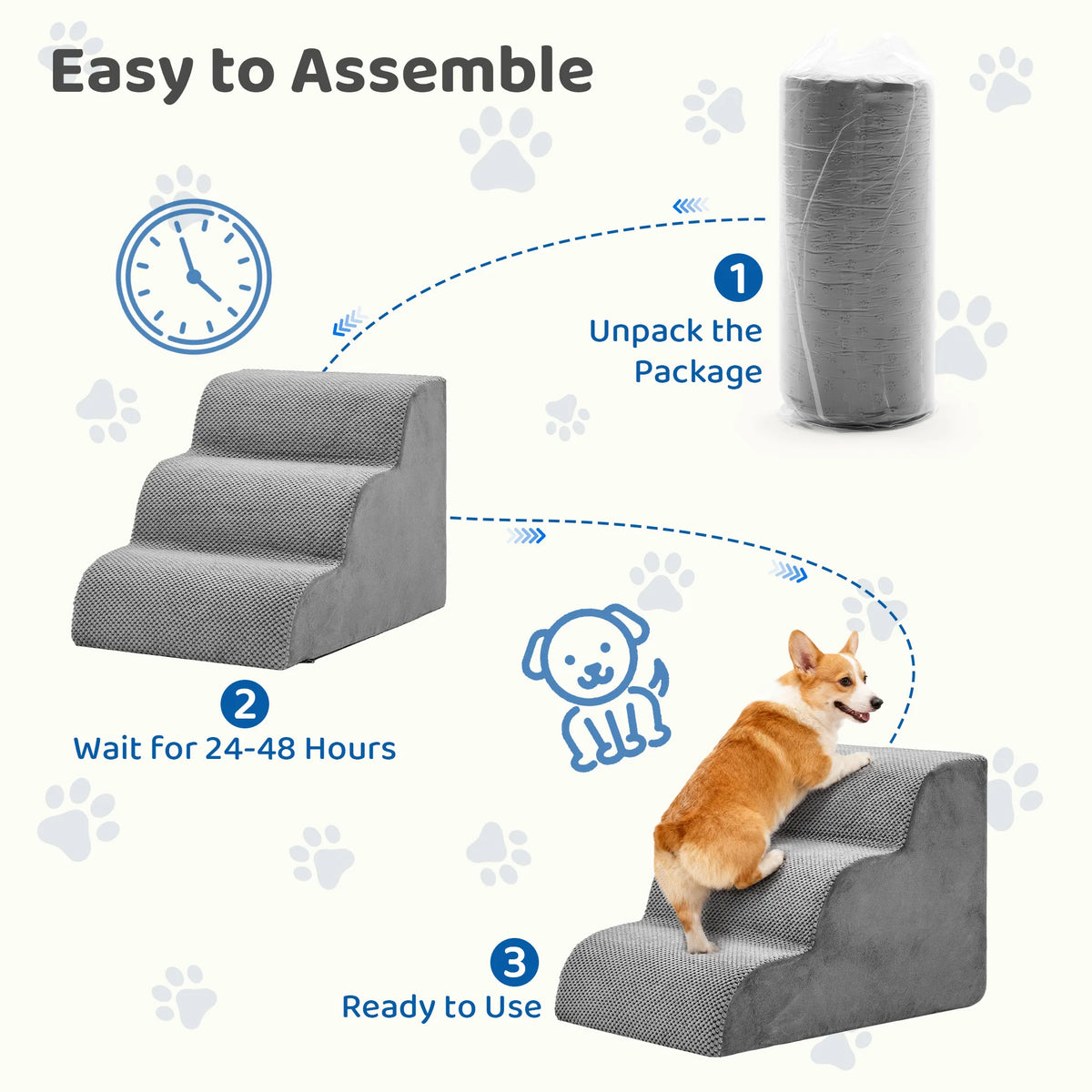 3-5 Step High-Density Foam Dog Stairs, Ramp for Small Dogs, Indoor Non-Slip Pet Ladder