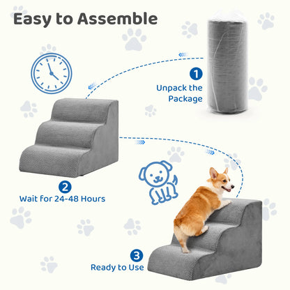 3-5 Step High-Density Foam Dog Stairs, Ramp for Small Dogs, Indoor Non-Slip Pet Ladder