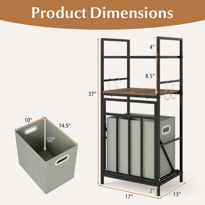 2-Tier Laundry Hamper w/ Tilt-out Basket, Laundry Sorter w/ 4 Hooks & Removable Bag
