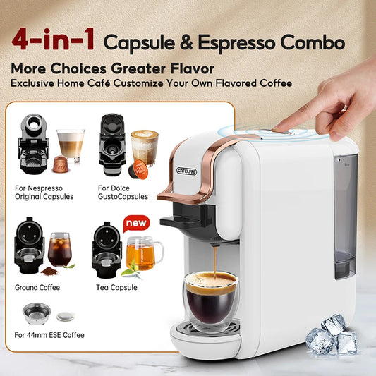 Capsule Coffee Machine with 4 Adapters, 19Bar Hot Cold Brew Espresso Maker For NES/DG/ESE and Coffee Grounds