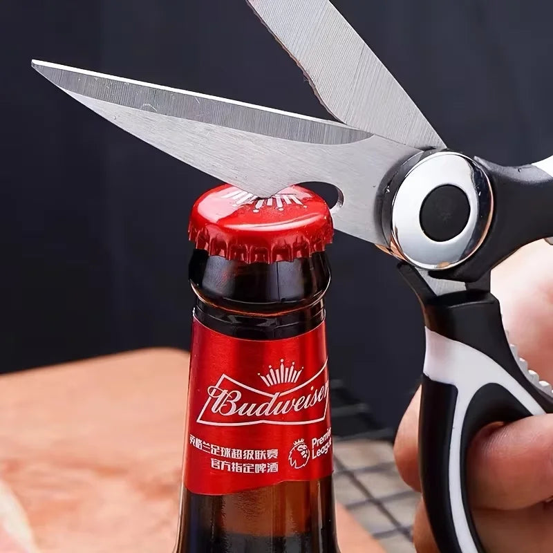 Multifunctional kitchen scissors, stainless steel
