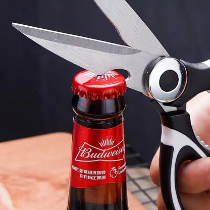 Multifunctional kitchen scissors, stainless steel