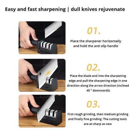1Pc Black Kitchen Three Segment Knife Sharpener