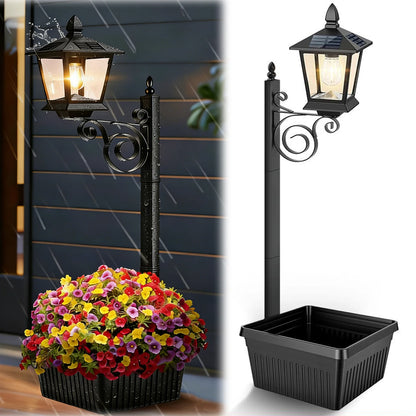 2 In 1 Outdoor Planter w/ Solar Light, Freestanding