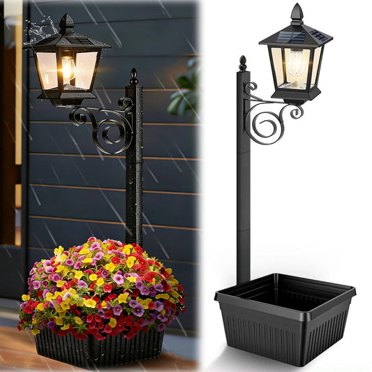 2 In 1 Outdoor Planter w/ Solar Light, Freestanding