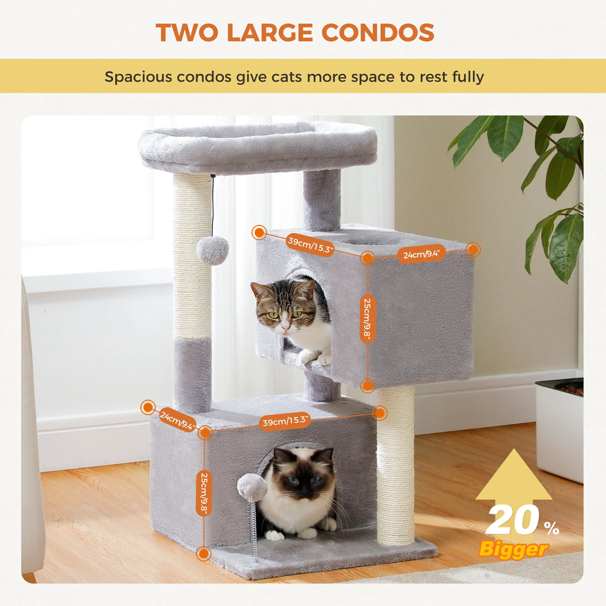 Large Cat Tree for Indoor Cats, Multi-Level Tower with Spacious Condos, Sisal Scratching Pad