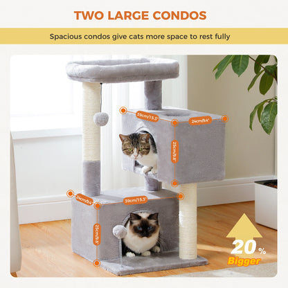 Large Cat Tree for Indoor Cats, Multi-Level Tower with Spacious Condos, Sisal Scratching Pad