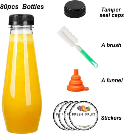 80 Pack 12oz Clear Plastic Juice Bottles with Caps, Reusable Beverage Containers for Juicing, Milkshakes, Tea, and More