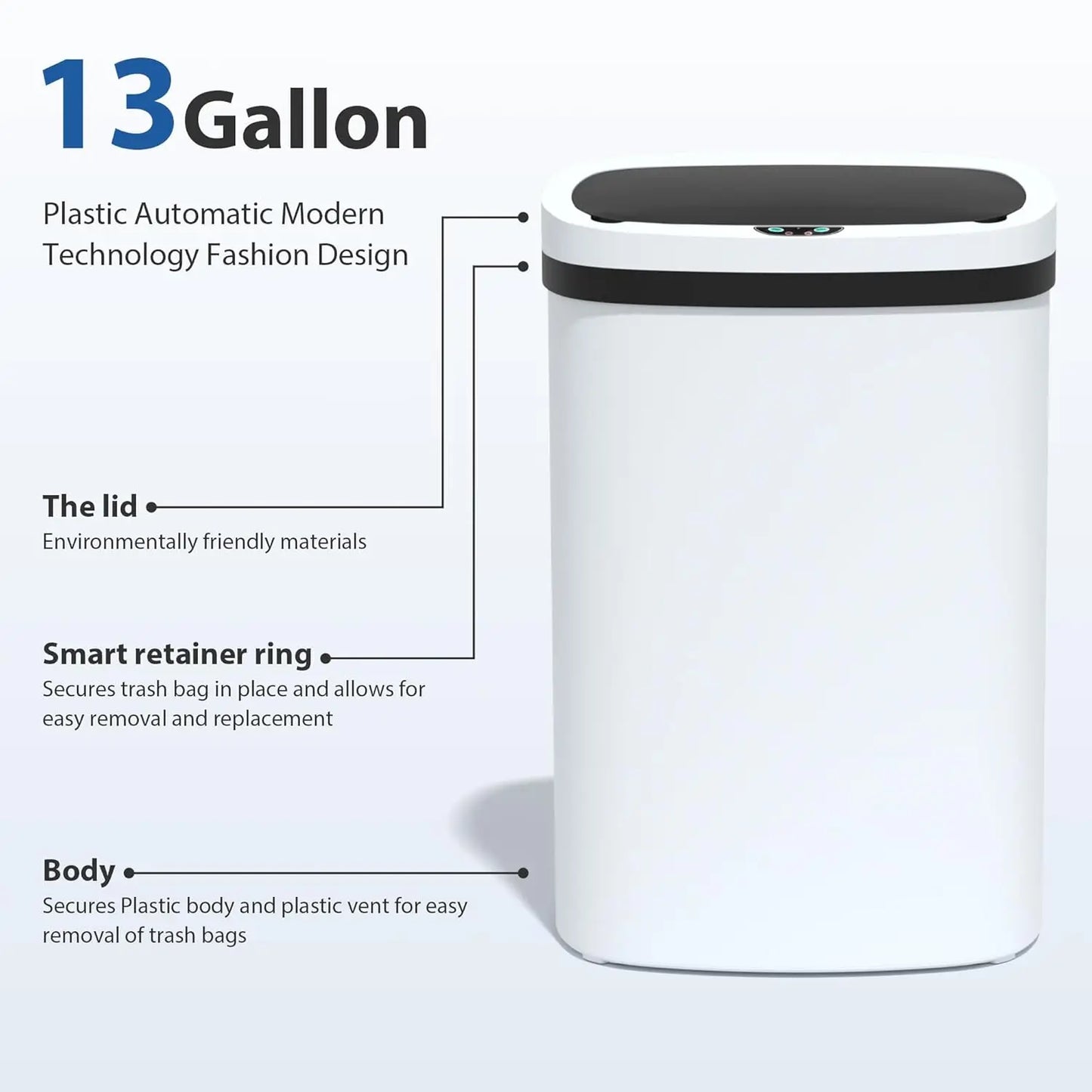 13 Gallon/50 L Kitchen Trash Can with Touch-Free Lid