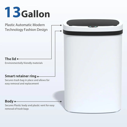 13 Gallon/50 L Kitchen Trash Can with Touch-Free Lid