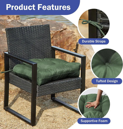 Outdoor Chair Cushions Set of 2, with Ties, 19x19+5” Tufted , Waterproof