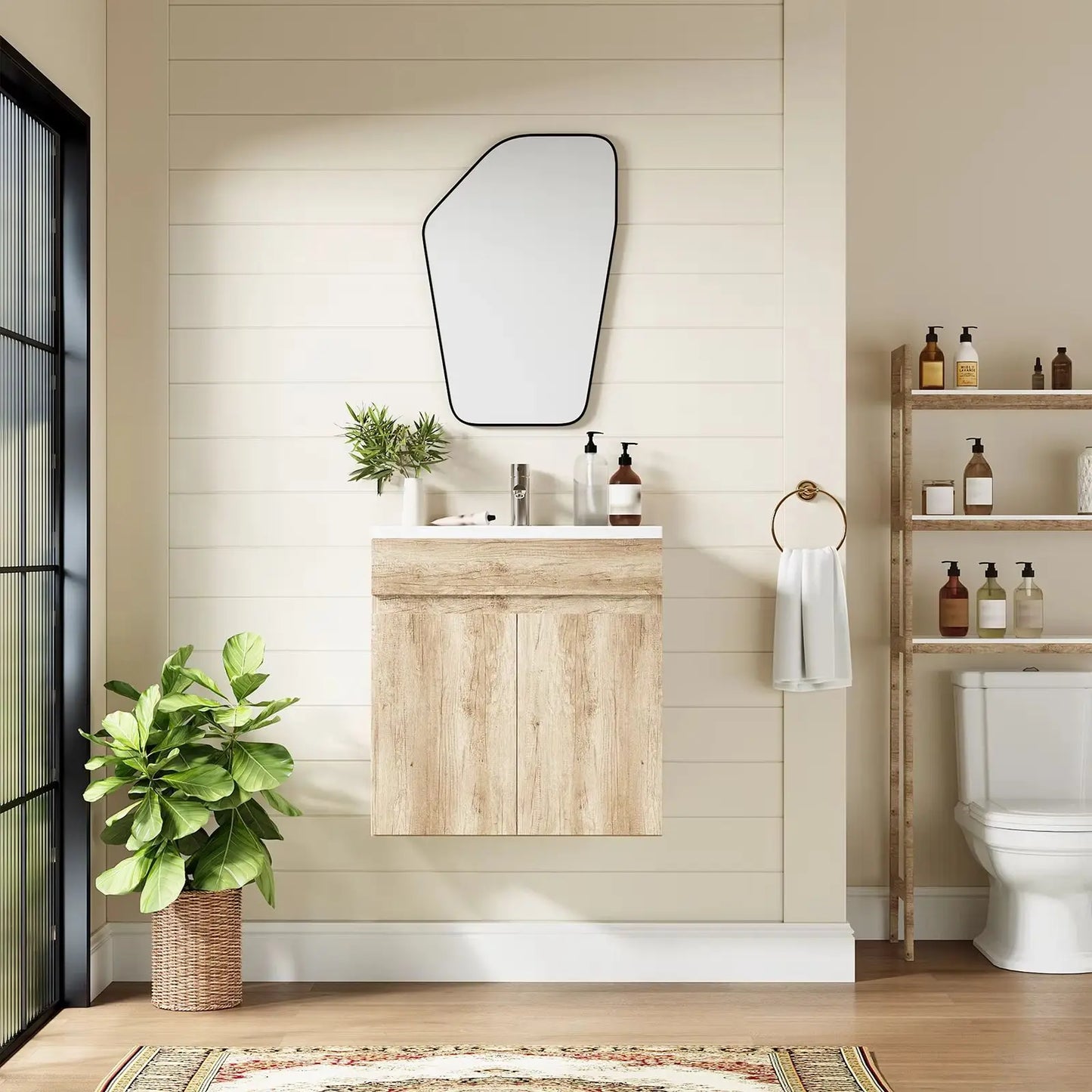 Bathroom Vanity Sink with Wood Cabinet and Washbasin