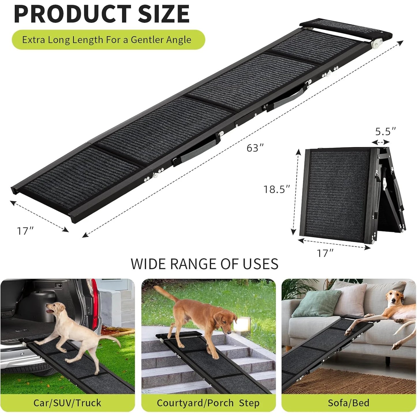 Upgraded Folding Dog Ramp For Cars With Non-Slip Surface, Portable