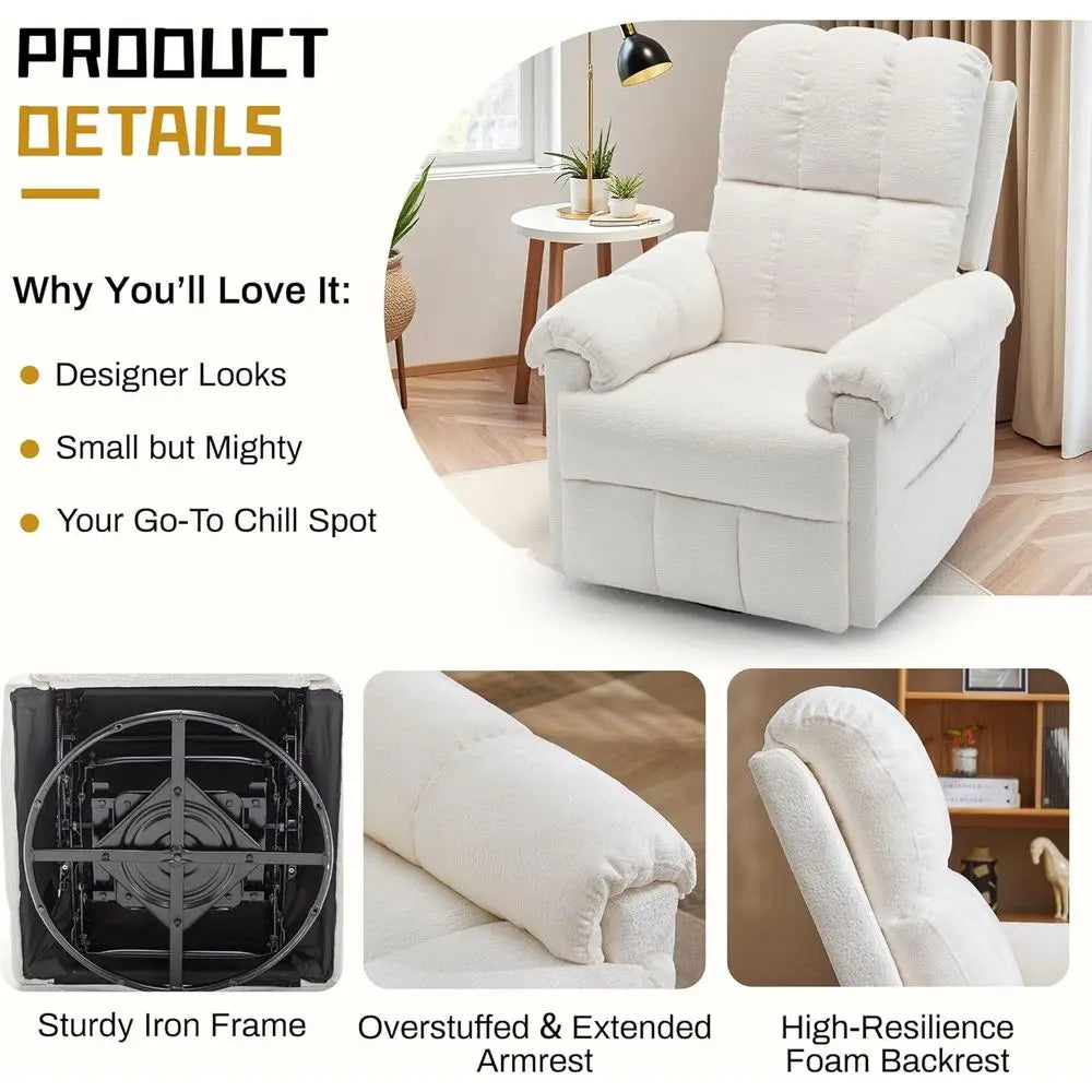 Swivel Rocker Recliner Chair, Small Recliners for Small Spaces, Upholstered