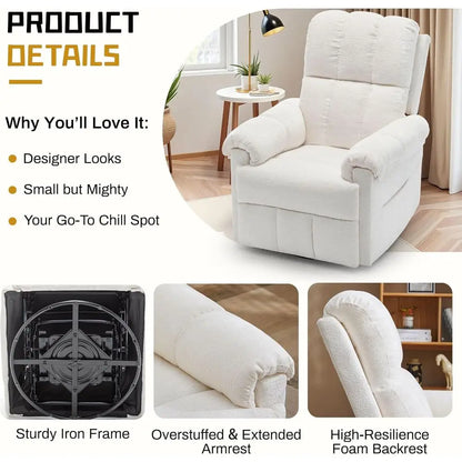 Swivel Rocker Recliner Chair, Small Recliners for Small Spaces, Upholstered
