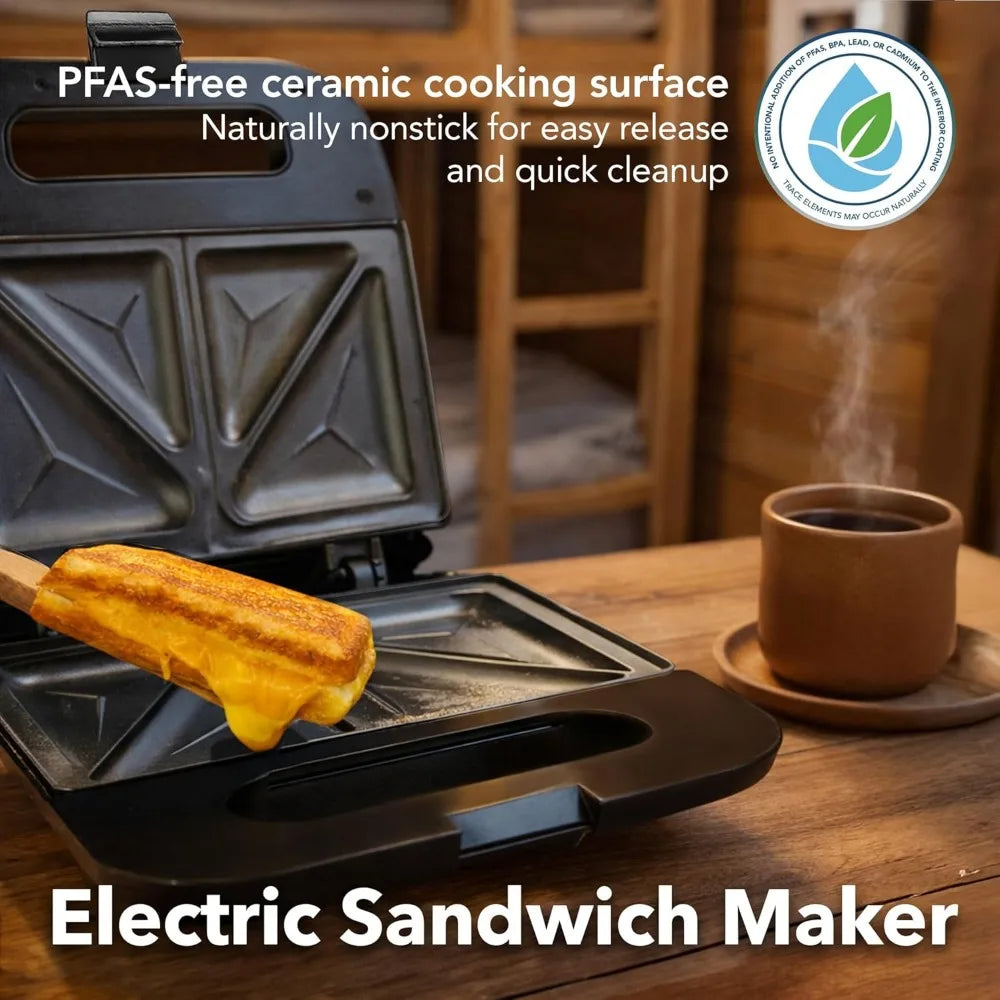 Electric Sandwich Maker w/Nonstick Plates, Indicator Lights Cool Handle