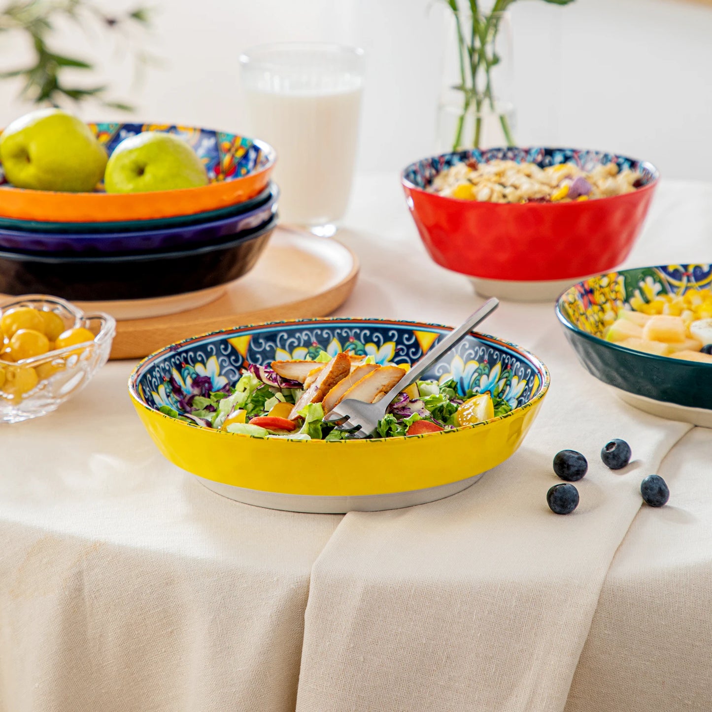 12/16/18/24 Piece Ceramic Dinnerware Set, Stoneware Bohemian Style